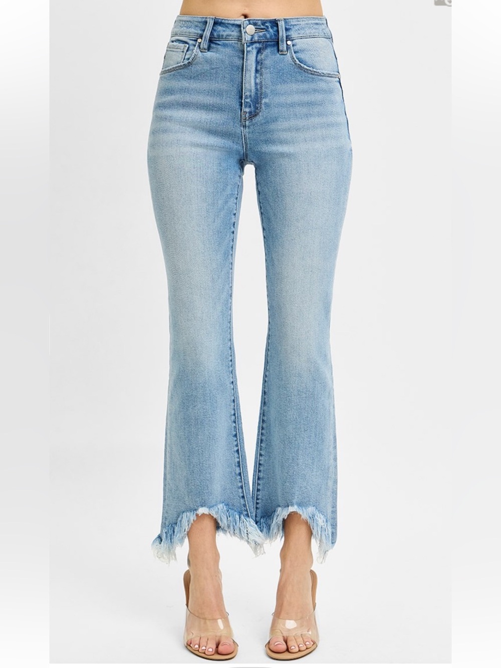 120 RISEN HIGH RISE CROP BOOTCUT FRAY HEM JEANS
